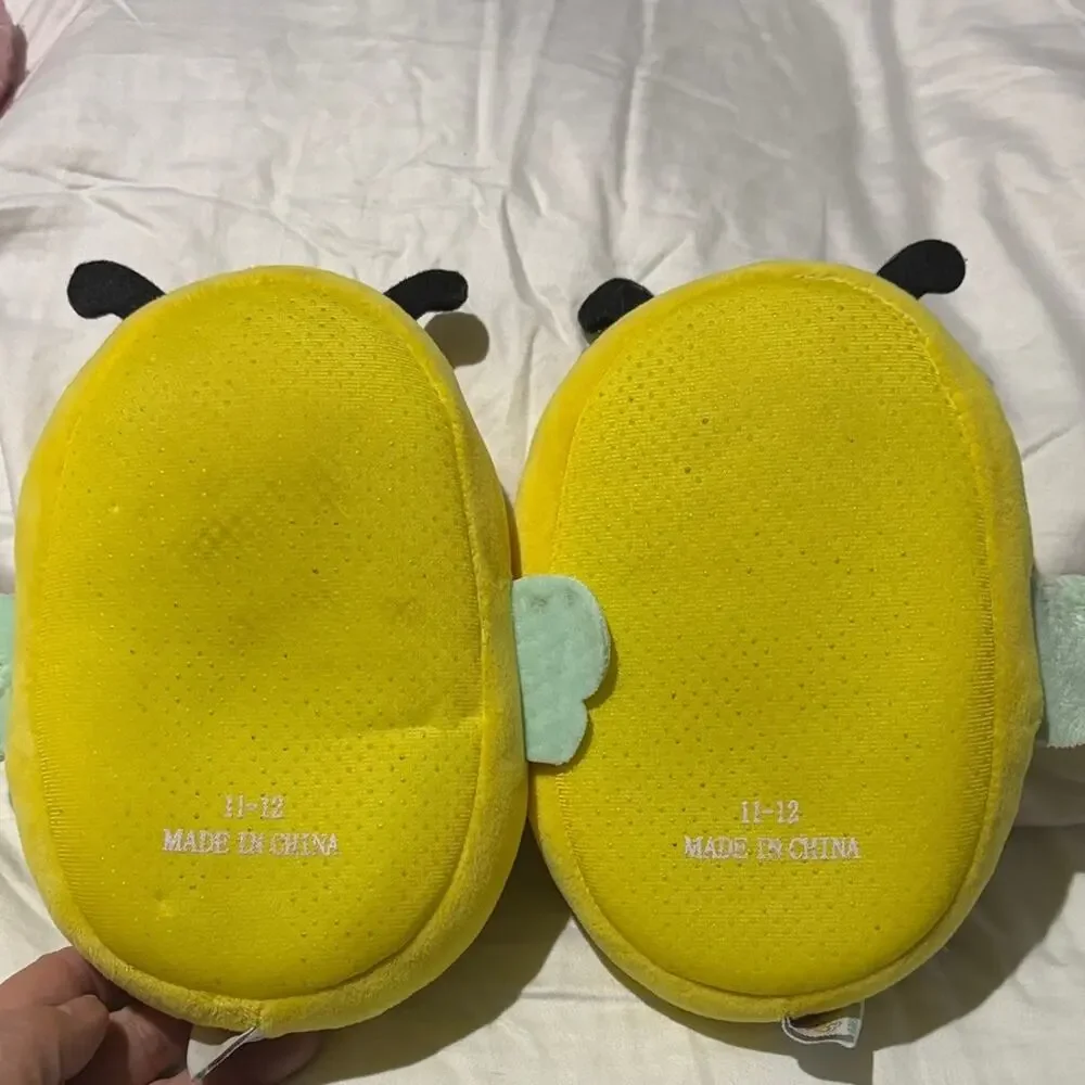 Squishmallows 11/12 Yellow Bee Plush Slippers euc worn once